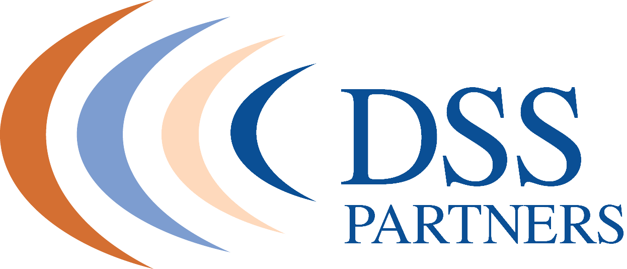 DSS Partners logo, consisting of text paired with four curved lines pointing to the left with the text beside them.